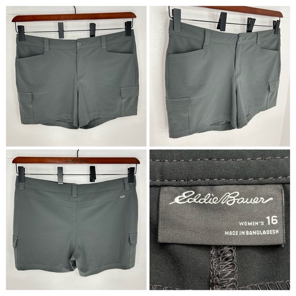 Eddie Bauer Grey Cargo‎ Shorts Size 16 Stretch Hiking Gorpcore Outdoors 38x4.5 - Picture 1 of 10